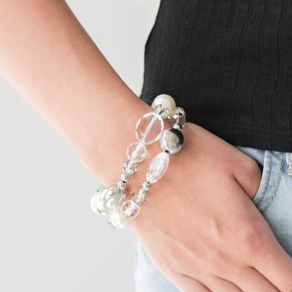 paparazzi Jewelry - Paparazzi Jewelry Accessories - Downtown Dazzle - White Bracelet - Vintage